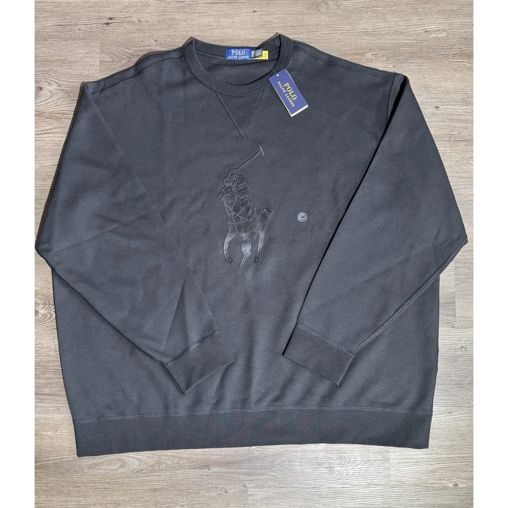 Polo Ralph Lauren Big Pony Genuine Leather Logo Crewneck Sweatshirt 3XB NWT